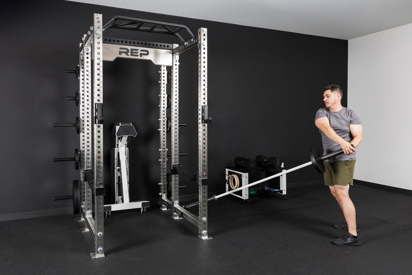 An athlete using the Kleva Adroit attached to the PR-5000 rack for a core workout